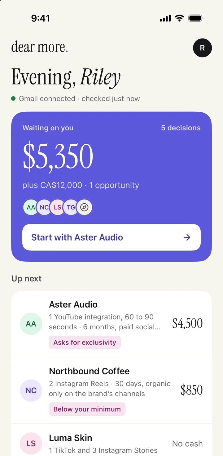 Dear More home screen with offers waiting
