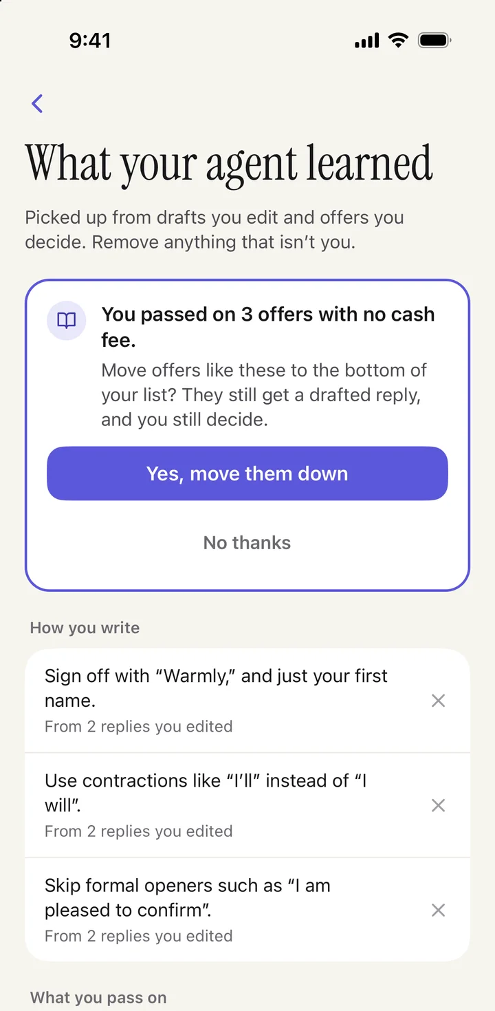 What your agent learned screen